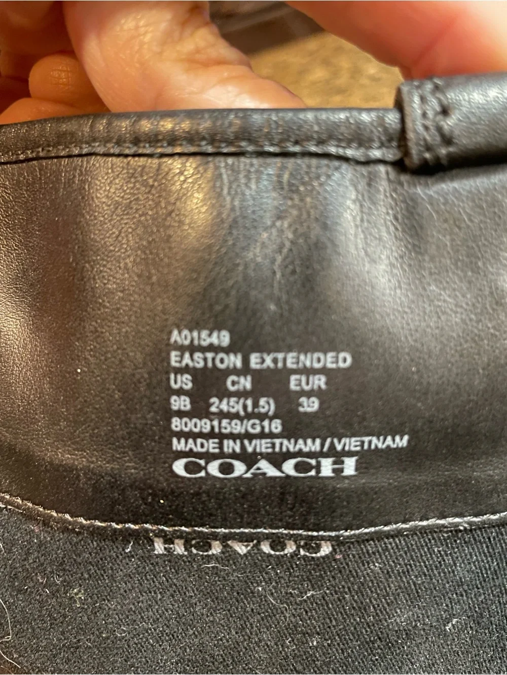Coach Easton Black Calf Leather Tall Riding Boots Sz 9 Gold Accented Logo Buckle